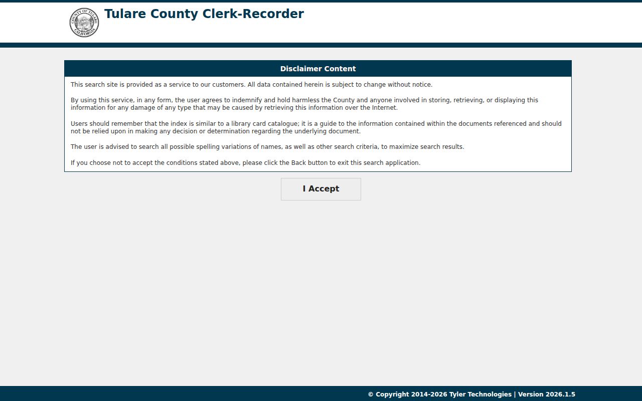 Porterville people search through the Tulare County official records portal