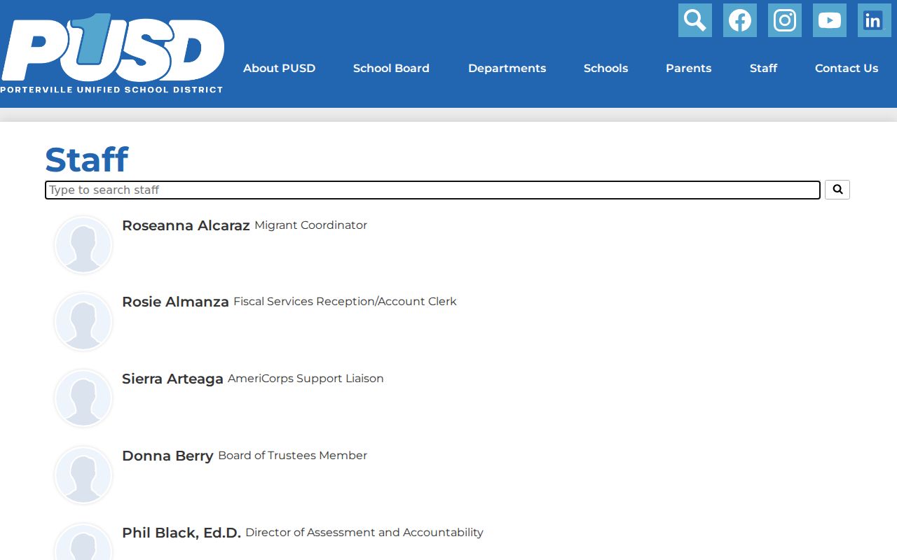 Porterville people directories view of the PUSD staff directory