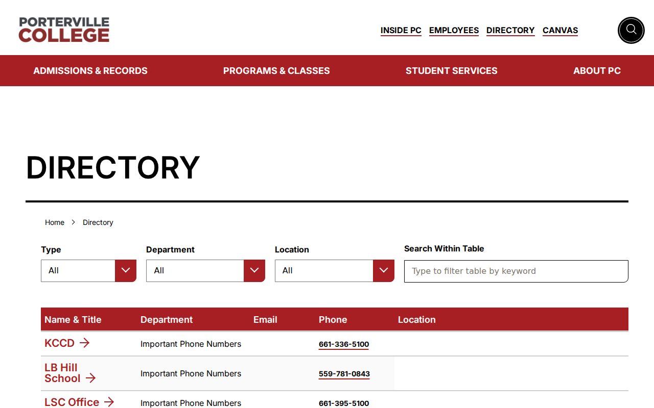 Porterville people directories view of the Porterville College faculty directory