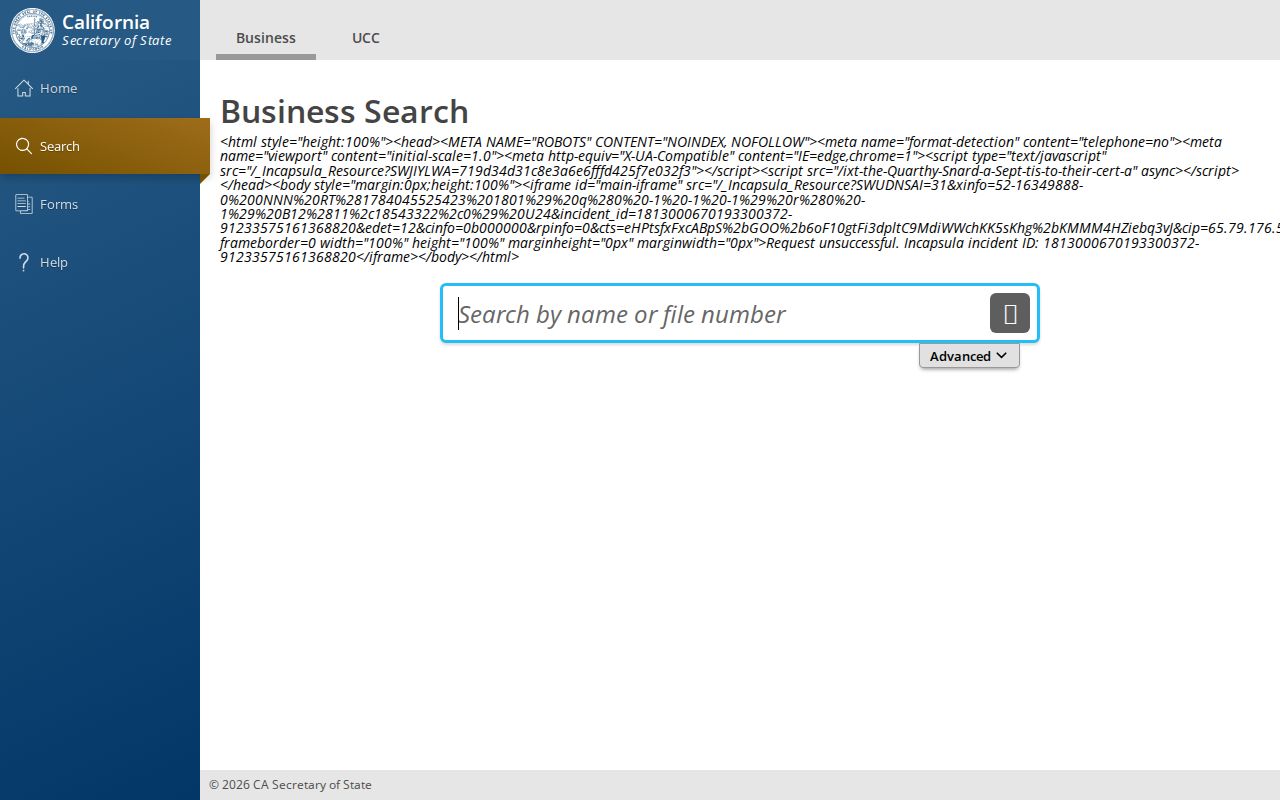 Porterville people directories view of the California Secretary of State business search