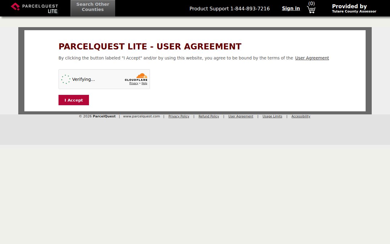 Porterville public records ParcelQuest Lite entry screen