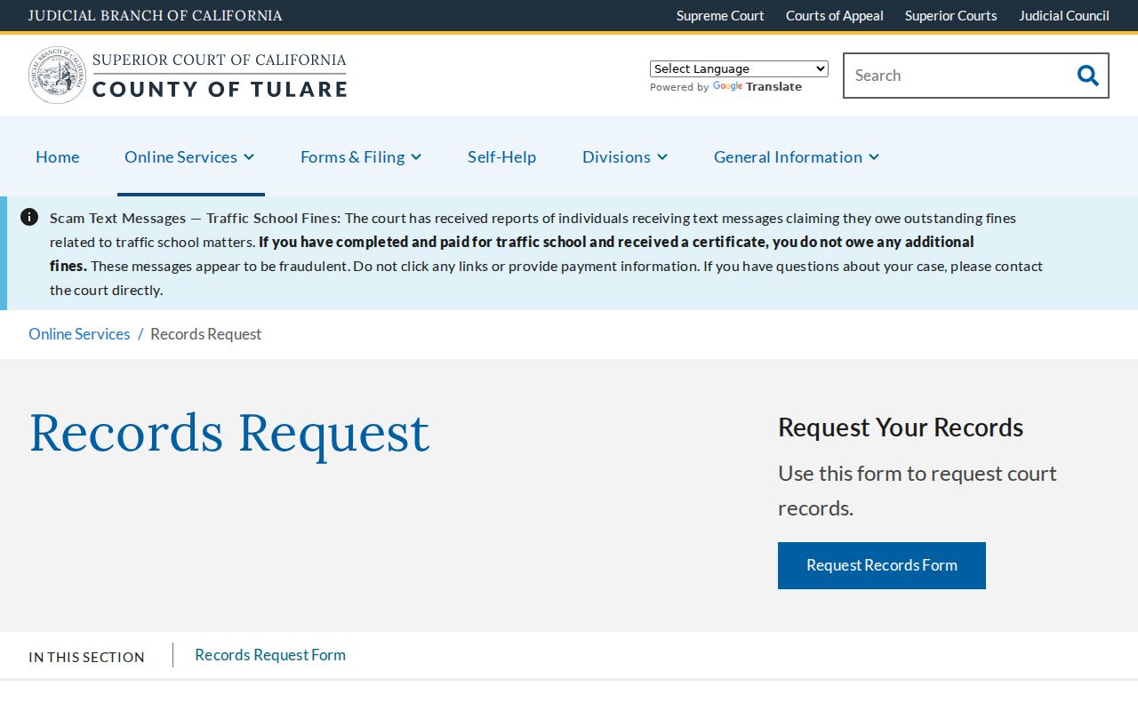 Porterville public records court copy request instructions